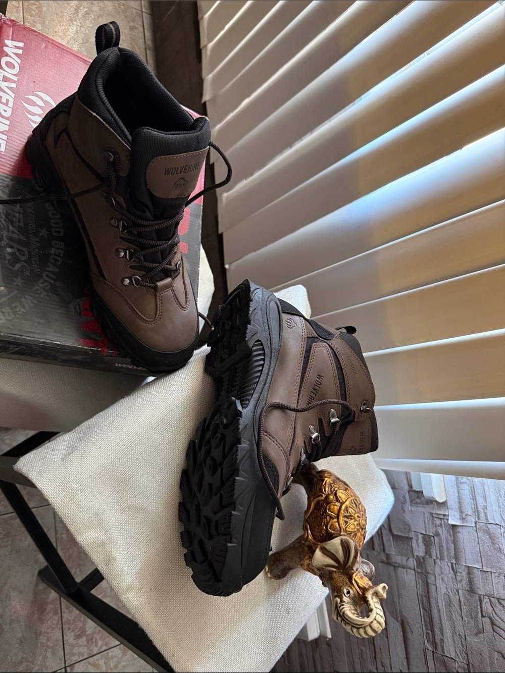 Wolverine Brown Leather Waterproof Work Boots with Black Outsole